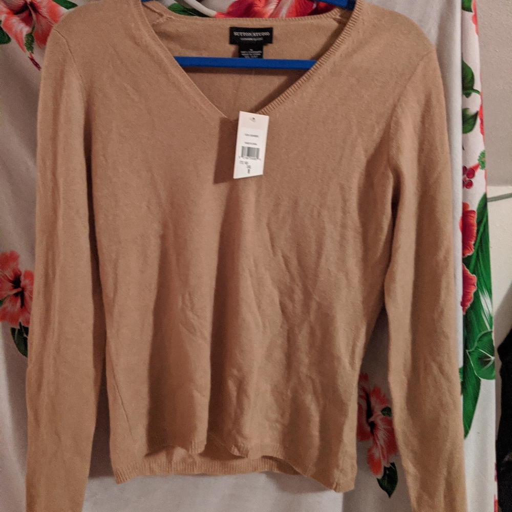 Sutton Studio Cashmere Size M Cardigan Cream Tan